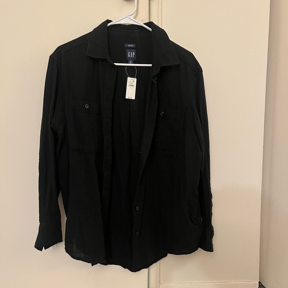 Black Crinkle Gauze Big Shirt